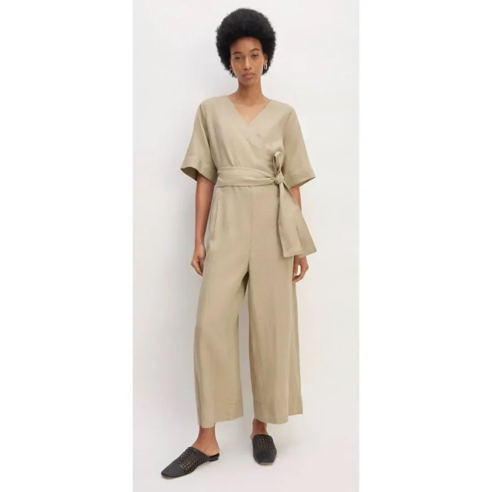 EVERLANE The Wrap Jumpsuit in Linen Trench Coat Khaki Size 6 / NWT